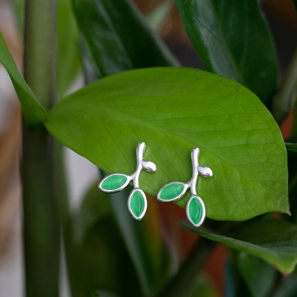 Summer Leaf Earrings (S925) - Picture 3 of 4